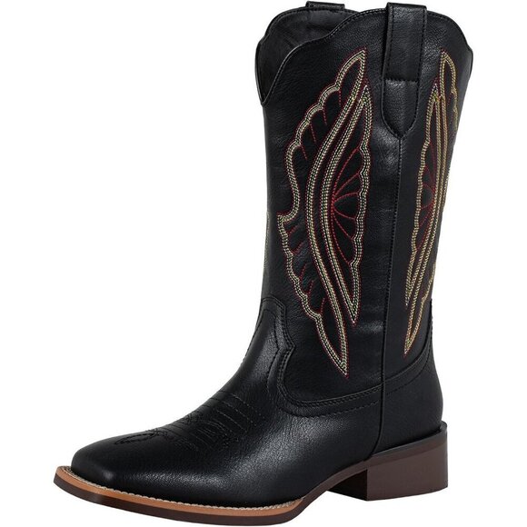 SheSole Shoes - SheSole Western Boots Women Black Tan Faux Leather Square Toe Wide Mid Calf